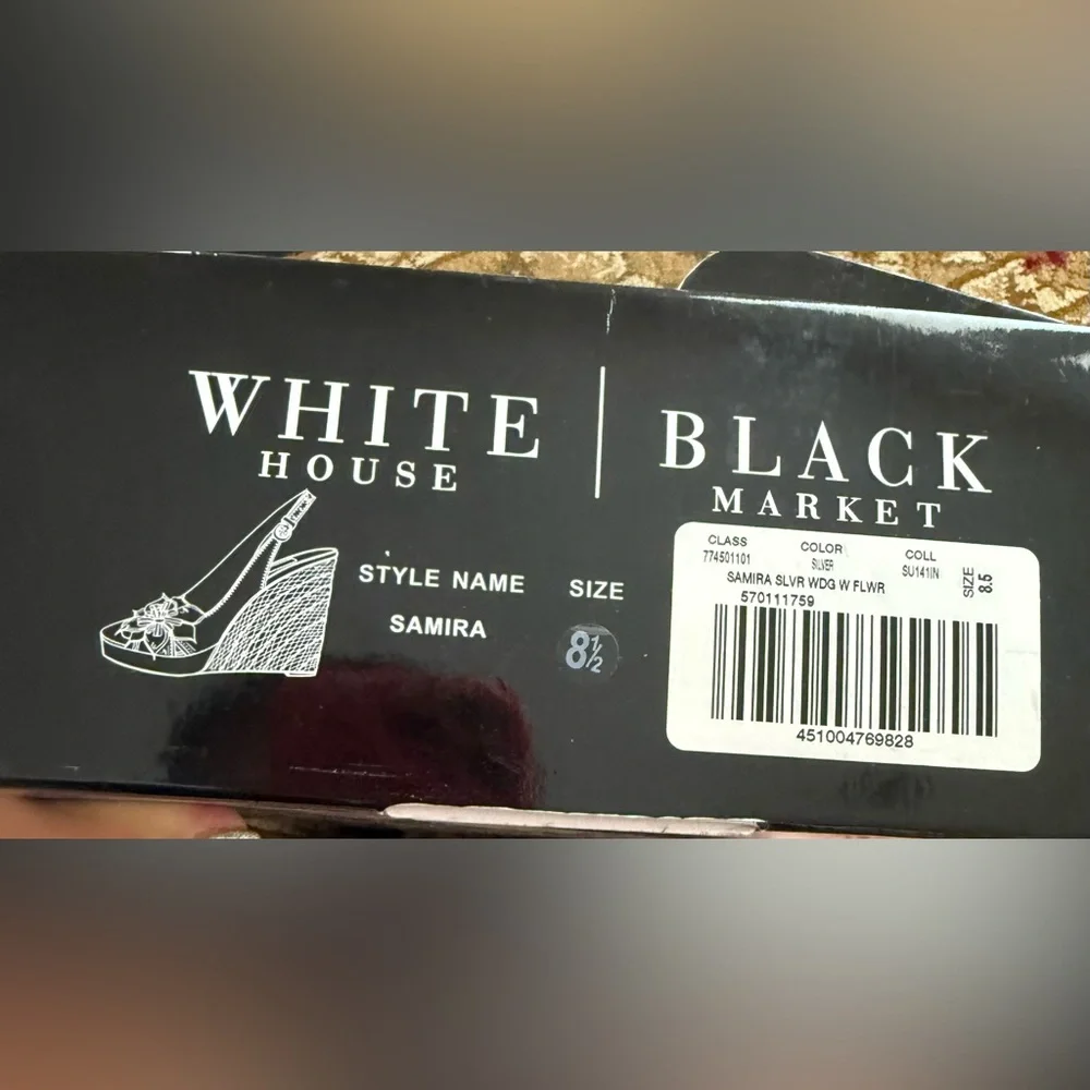White House Black Market Silver and Tan Wedges